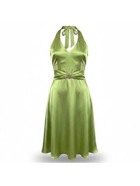 Fiesta Womens Light Green Halter Dress With Rhinestone Accent Size 2X-Large